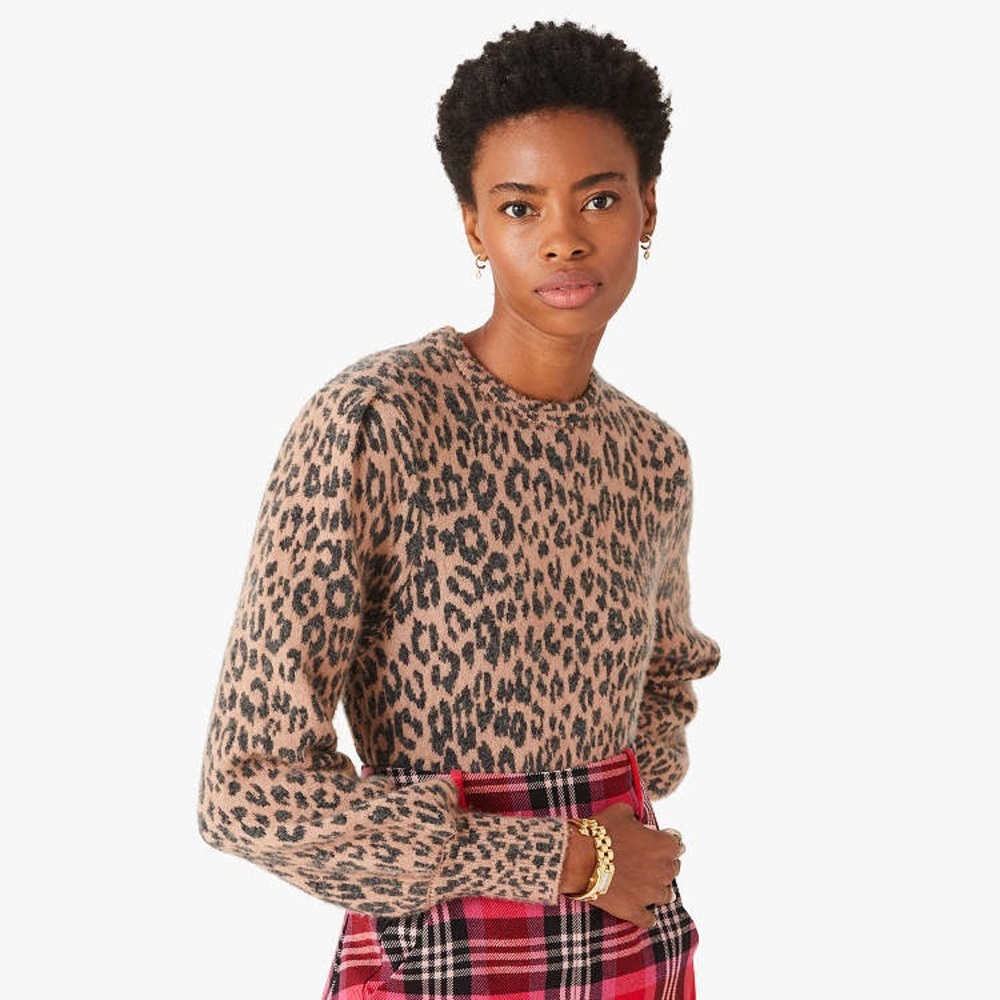 Kate Spade Leopard Dream Sweater Animal Print Wool Cashmere Blend Crewneck